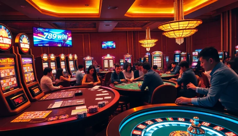 Exciting casino scene showcasing players at tables and slots, highlighting the 789win link experience.
