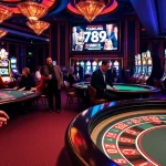Players celebrating wins at 789club's vibrant casino tables with chips and cards.