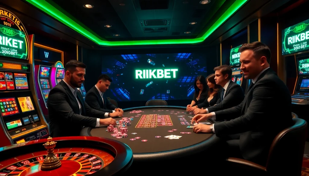 Experience excitement at a RIKBET poker table filled with vibrant chips and cards.
