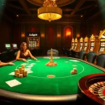 Excited players at LuckyWin casino engaged in poker with vibrant chips and cards.