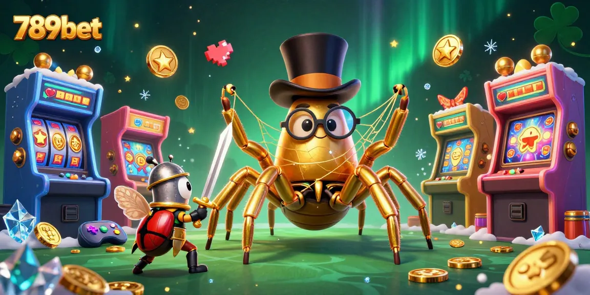 Engage in thrilling gameplay at 789bet with a cartoon scene featuring a giant tarantula and a beetle knight.