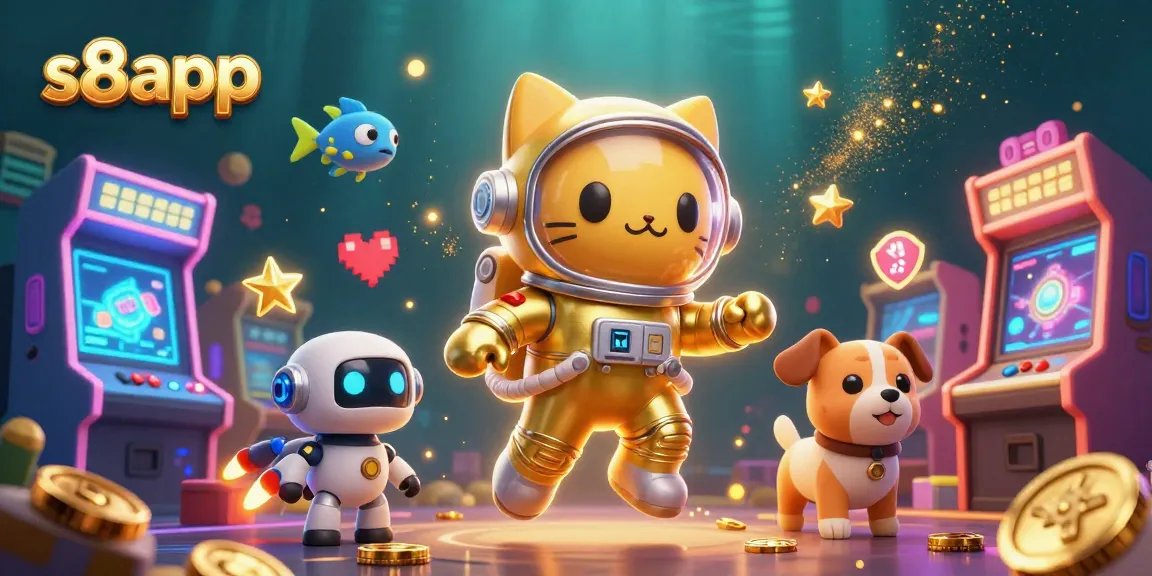 Engage with the thrilling s8app experience featuring cartoon characters amidst vibrant casino game elements.