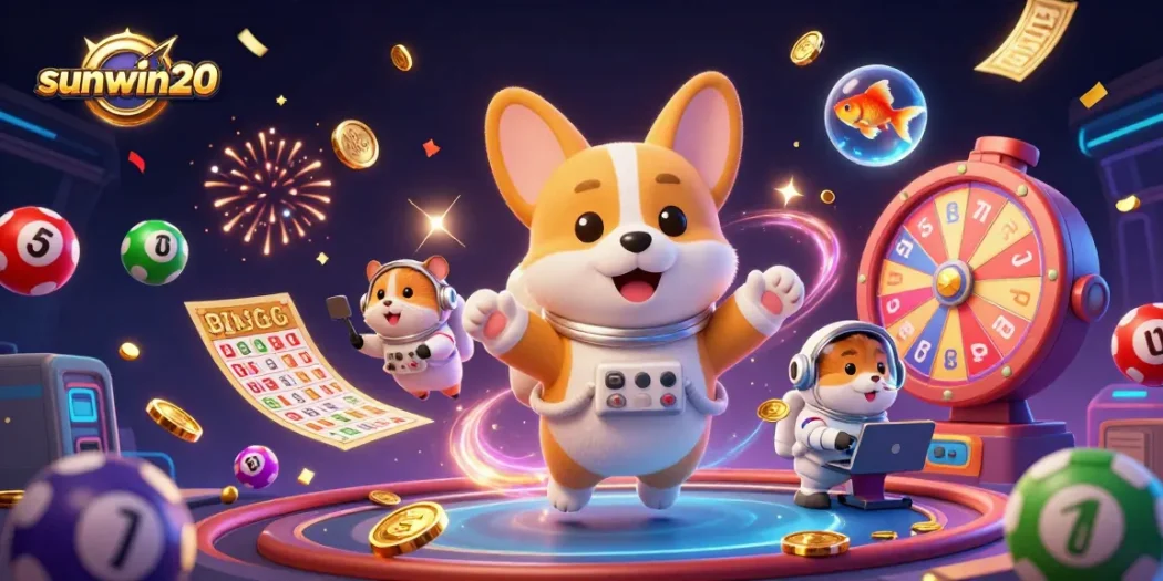 Experience fun gameplay at sunwin20 with lottery balls and animated casino elements.